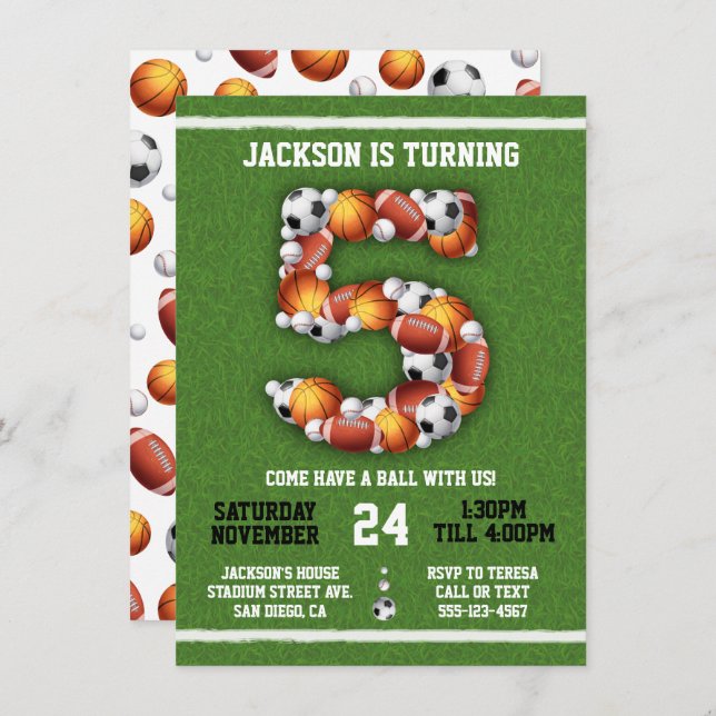 Convite de aniversário de 5 de escutas desportivas (Frente/Verso)