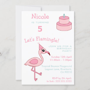 Convite de aniversário de 5 de Flamingo rosa