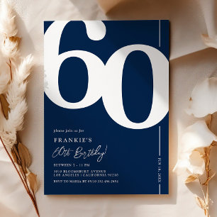Convite de Aniversário de 60 Anos Azul Marinho par