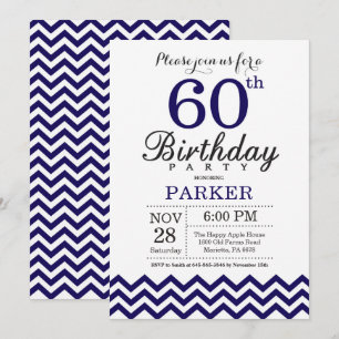 Convite de Aniversário de 60 anos Azul Navy Chevro