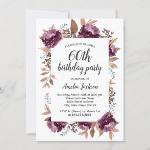 Convite de Aniversário de 60 Anos Bloom Purple Wat