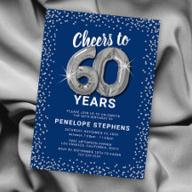 Convite de Aniversário de 60 anos Blue Silver
