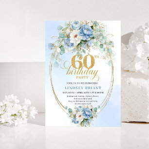 Convite de Aniversário de 60 anos Boho Dusty Blue 
