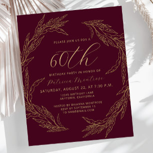 Convite de Aniversário de 60 anos Budget Burgundy 