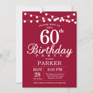 Convite de Aniversário de 60 anos Burgundy Vermelh