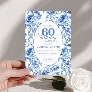 Convite de Aniversário de 60 anos Chic Blue Toile