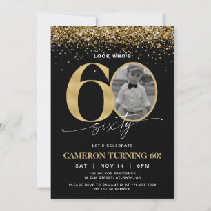 Convite de Aniversário de 60 Anos com Brilho Preto