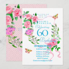 Convite de Aniversário de 60 anos com Fita de Rosa