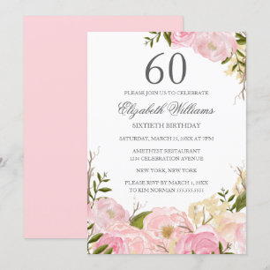 Convite de Aniversário de 60 Anos com Floral Aquar