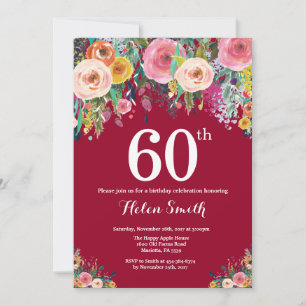 Convite de Aniversário de 60 anos com Floral Burgu