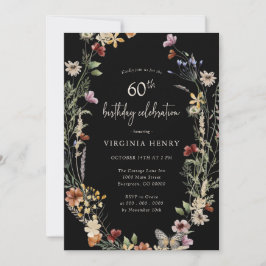 Convite de Aniversário de 60 anos com Floral Preto