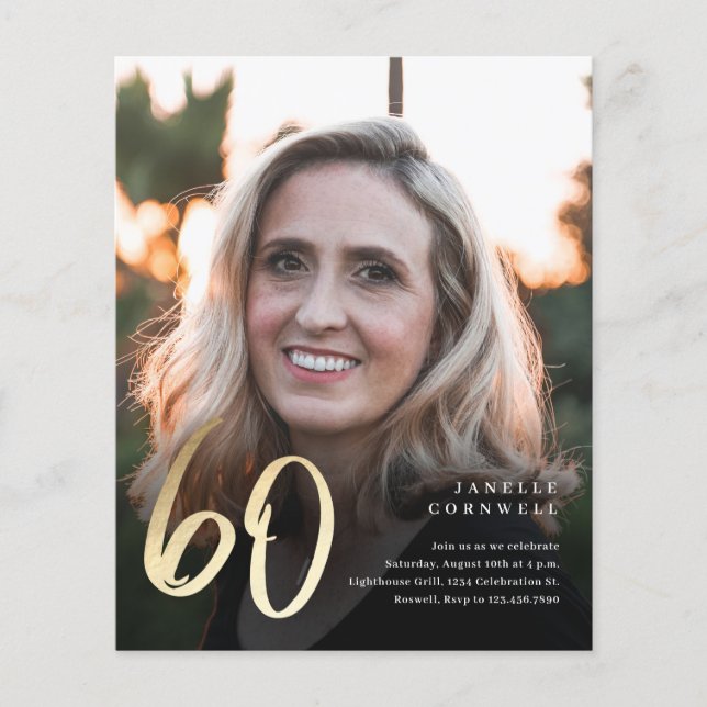Convite de Aniversário de 60 anos com Foto Black G (Frente)