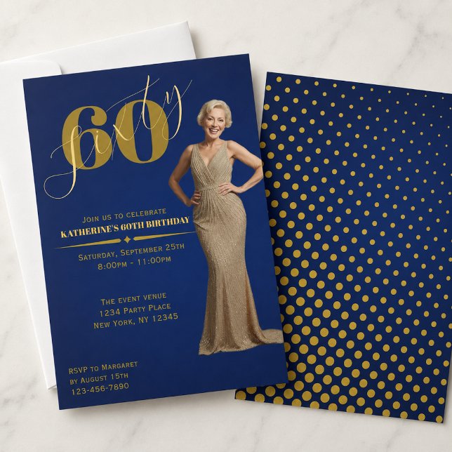 Convite de Aniversário de 60 anos com Foto Blue Go (Criador carregado)