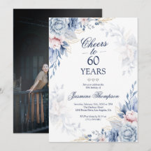 Convite de Aniversário de 60 Anos com Foto Floral
