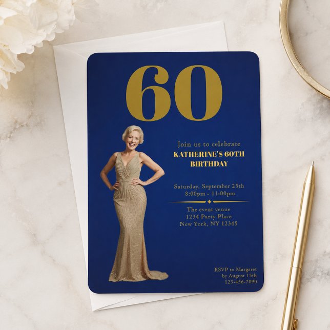 Convite de Aniversário de 60 anos com Foto Sixty B (Criador carregado)