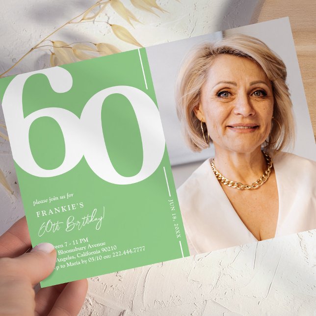 Convite de Aniversário de 60 anos com Foto Verde (Criador carregado)