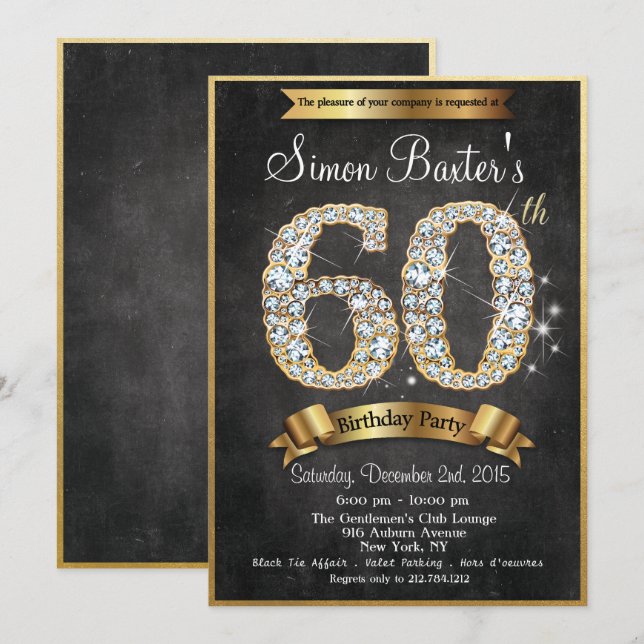 Convite de Aniversário de 60 anos com Lousa e Diam (Frente/Verso)