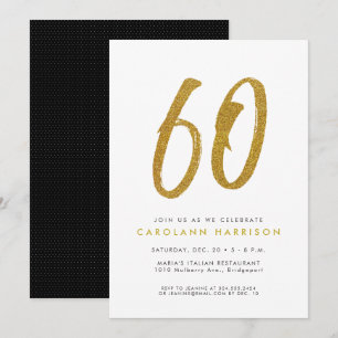 Convite de aniversário de 60 anos com purpurina do