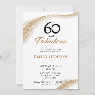 Convite de Aniversário de 60 anos Dourado 60 e Fab