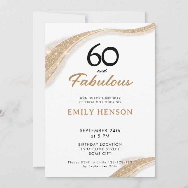Convite de Aniversário de 60 anos Dourado 60 e Fab (Frente)