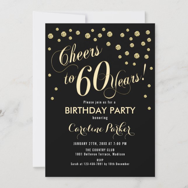 Convite de Aniversário de 60 anos - Dourado Preto (Frente)