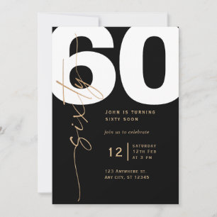 Convite de Aniversário de 60 Anos em Dourado Elega