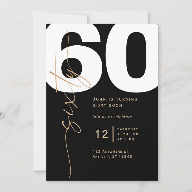 Convite de Aniversário de 60 Anos em Dourado Elega (Frente)
