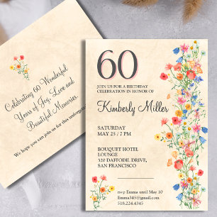Convite de Aniversário de 60 Anos Floral Elegante