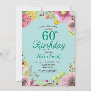 Convite de Aniversário de 60 anos Floral para Mulh