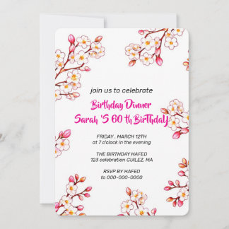 Convite de Aniversário de 60 anos Floral, Rosa 60º