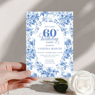 Convite de Aniversário de 60 anos Floral Toile Azu