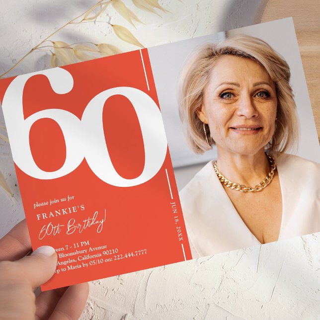 Convite de Aniversário de 60 anos Foto Vermelha (Criador carregado)