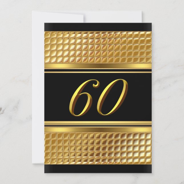 Convite de Aniversário de 60 anos Gold & Black (Frente)