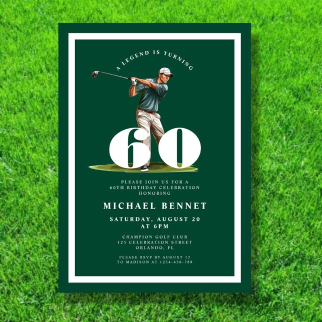 Convite de Aniversário de 60 anos Green Golf (Green Golf 60th Birthday Invitation)