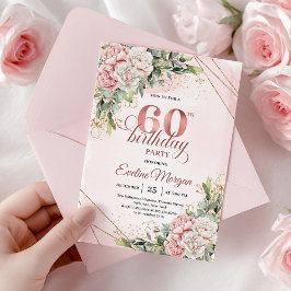 Convite de Aniversário de 60 Anos Luxo Rosa Dourad