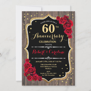 Convite de Aniversário de 60 anos - Madeira Vermel