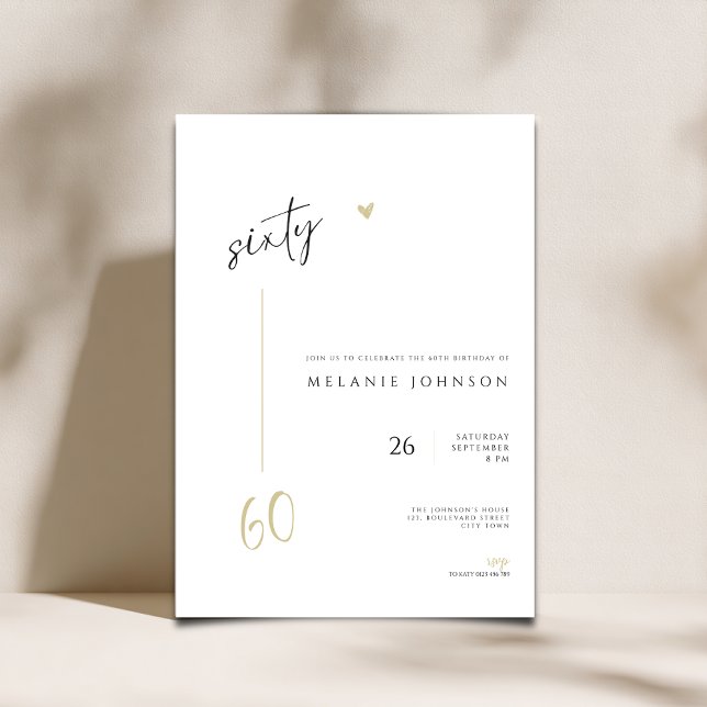 Convite de Aniversário de 60 anos Minimal Moderno (Elegant 60th birthday invitation with handwritten typography,)