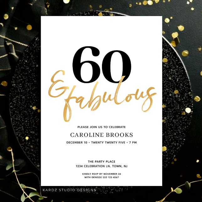 Convite de Aniversário de 60 Anos Minimalista Mode (Invitation for sixtieth birthday shown in flat 5x7 in. card. Personalize in edit this design button.)