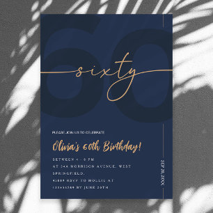 Convite de Aniversário de 60 anos Moderno Azul Mar
