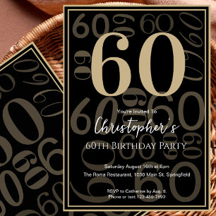 Convite de Aniversário de 60 Anos Moderno Preto Do