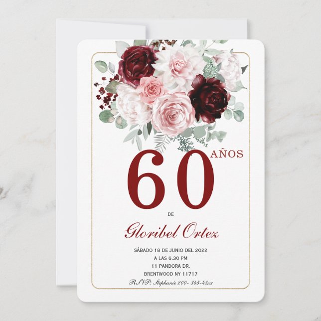 Convite de Aniversário de 60 Anos para Mulher Adul (Frente)