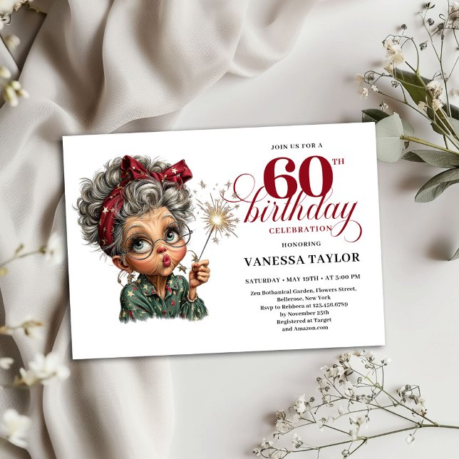 Convite de Aniversário de 60 Anos para Senhora Div (Old Lady Funny 60th Birthday Invite Party Card)