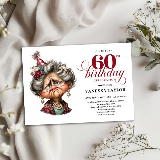 Convite de Aniversário de 60 Anos para Velha Senho (Funny Bored Old Lady 60th Birthday Invitation )