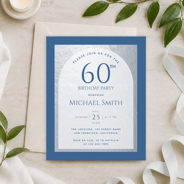 Convite de Aniversário de 60 anos Prata Clássico A (Criador carregado)