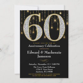 Convite de Aniversário de 60 anos Preto Dourado Di