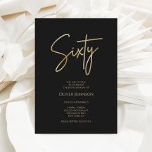 Convite de Aniversário de 60 Anos Preto Dourado El