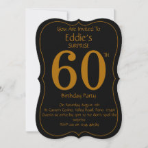 Convite de Aniversário de 60 anos Preto e Dourado