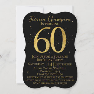 Convite de Aniversário de 60 anos Preto e Dourado