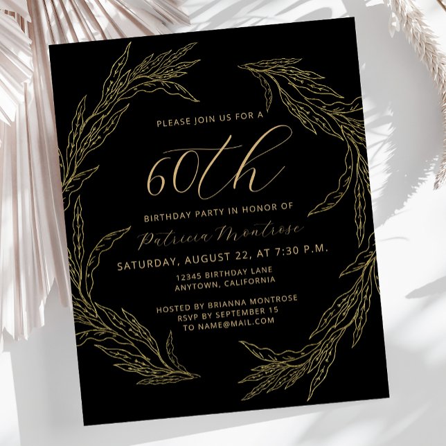 Convite de Aniversário de 60 anos Preto e Dourado  (Criador carregado)
