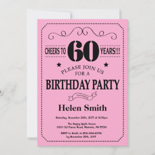 Convite de Aniversário de 60 anos Preto e Rosa